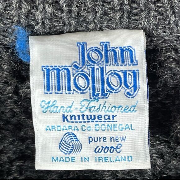 John Molloy Irish 100% Wool grey hand knit crewneck sweater size medium - Picture 3 of 6